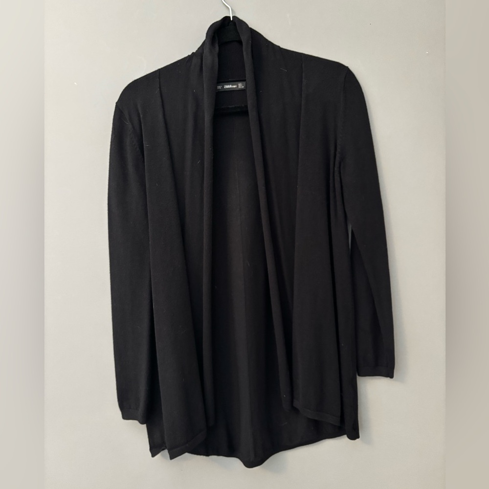 Zara Knit Black Open-Front Draped Cardigan